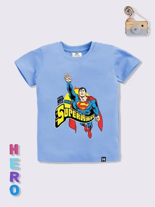 Round Neck Superman Printed T-Shirt for Boys, Blue (1-2 Years)