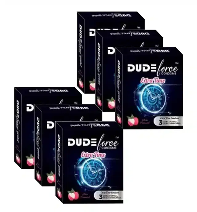 Dude Force 3 Pcs Extra Time Lychee Flavoured Condoms for Men, Set of 6