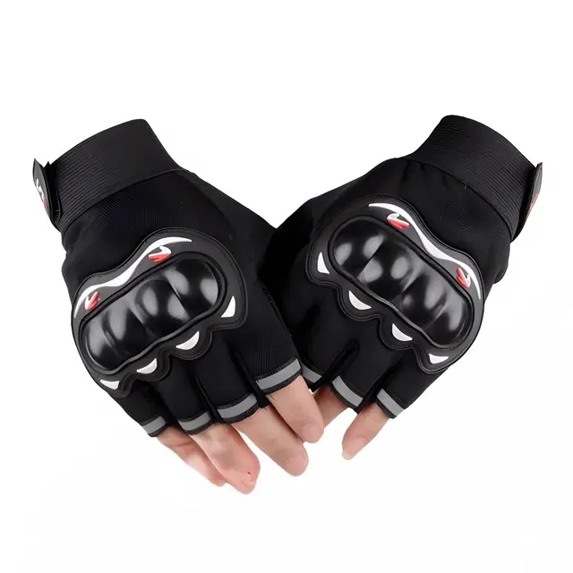 Polyester Half Finger Riding Gloves for Men, Set of 1 (Black)