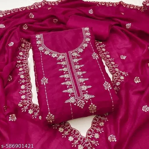 Vichitra Silk Punjabi/All Over Suits (Pink, 6.85 meter for Women (3XL)