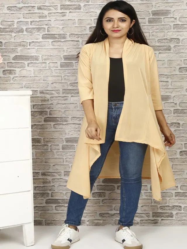 Hosiery Solid Shrug for Women (Beige, S)