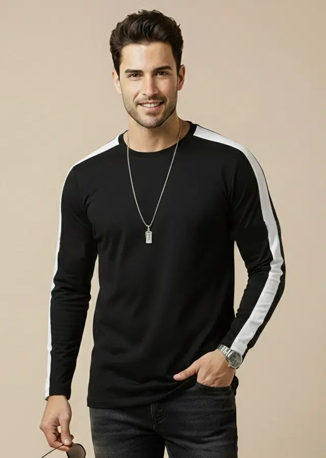 Polyester Printed T-shirt for Men, Black (L)