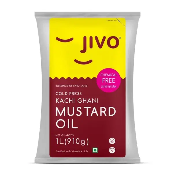 Jivo Cold Press Kachi Ghani Mustard Oil 1 L (Pouch)
