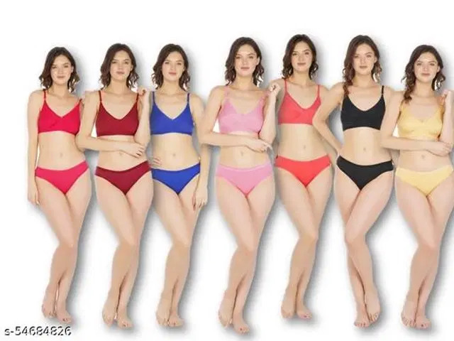 Cotton Blend Solid Lingerie Set for Women, Pack of 7 (Multicolor, 30A)