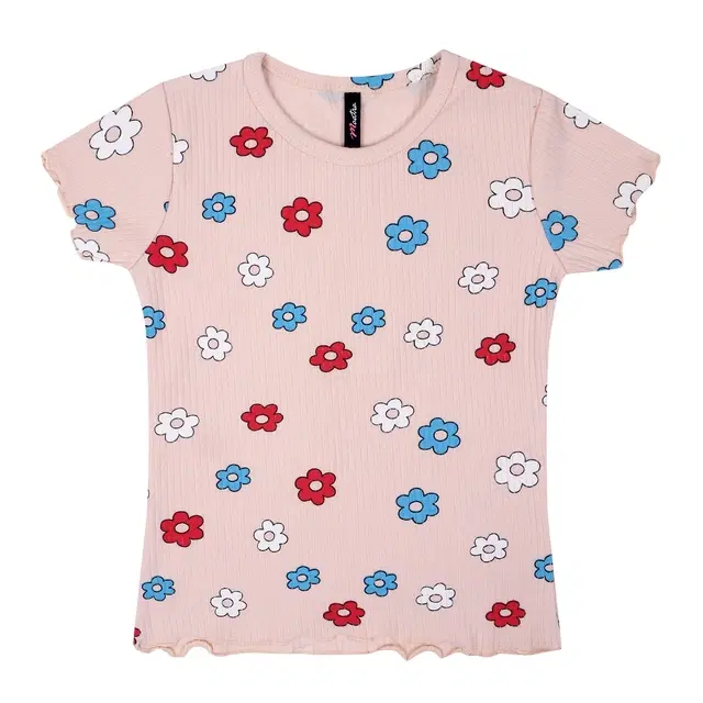 Cotton Printed Tops/Tunics for Girls, Peach (30)