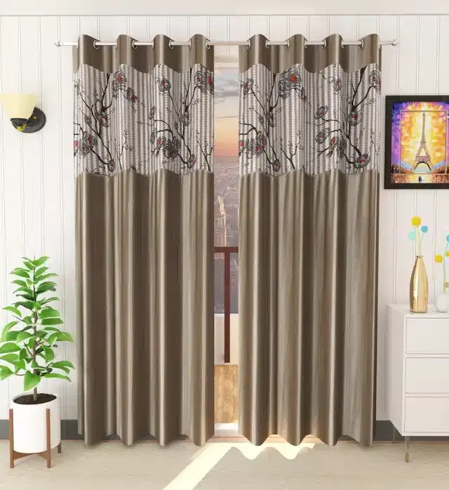 Netted Window & Door Curtains, Pack of 2, Grey, 5 feet