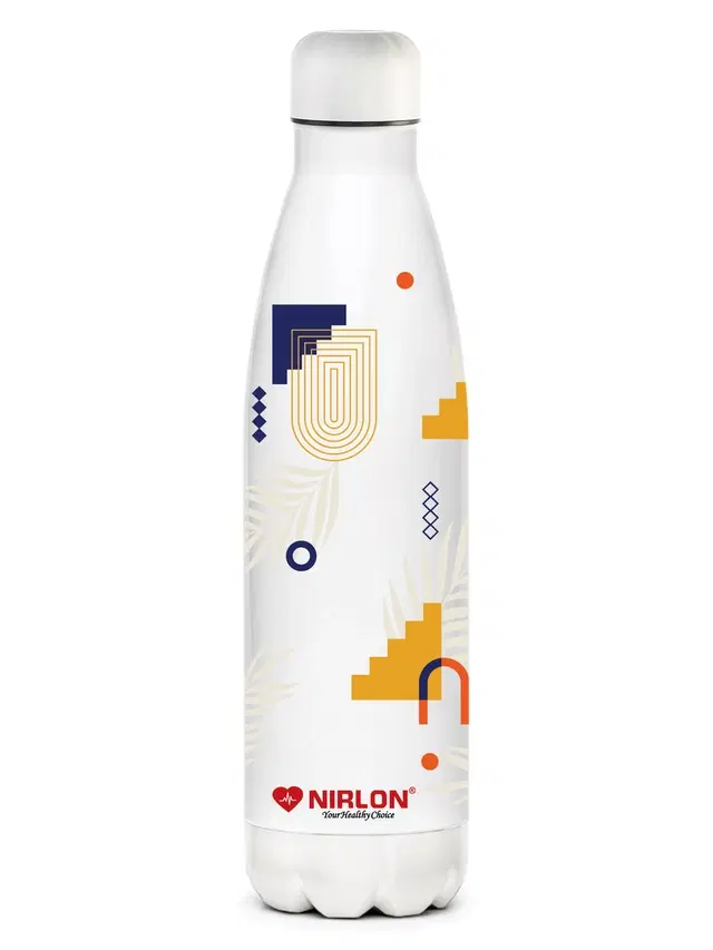 Nirlon Cola White Boho Stainless Steel Double Wall Thermosteel Vacuum Insulated Bottle/Leak Proof/Insulated Hot & Cold Water Bottle/Office, Gym, Travel Bottle, 500Ml