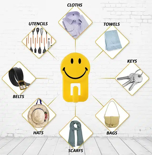 Wall Smiley Hook Key Holder, Pack of 6, Multicolor