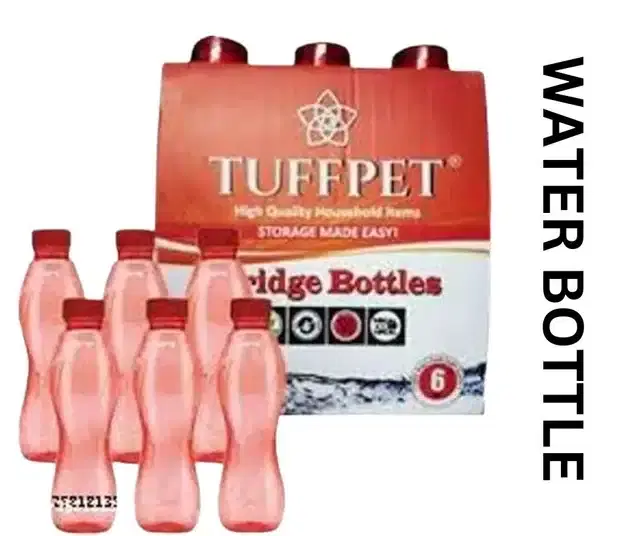 Plastic Water Bottles, Red, 1000 ml, Pack of 6