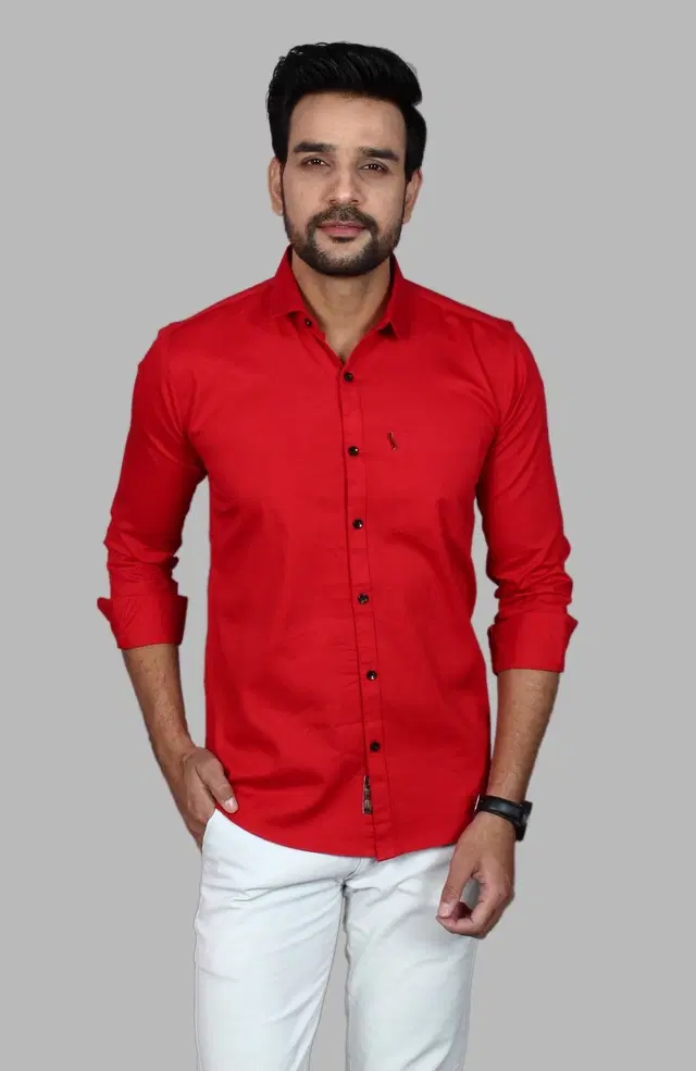 Full Sleeves Solid Shirt for Men (Red, M)