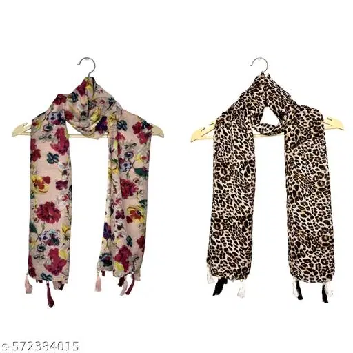 Poly Chiffon Scarves for Women, Multicolor, Pack of 2