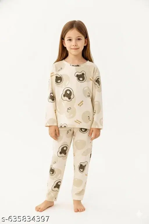 Night Suit for Girls (White, 9-10 Years)