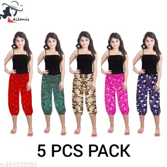 Polycotton Capris for Girls, Pack of 5 (Multicolor, 2-3 Years)