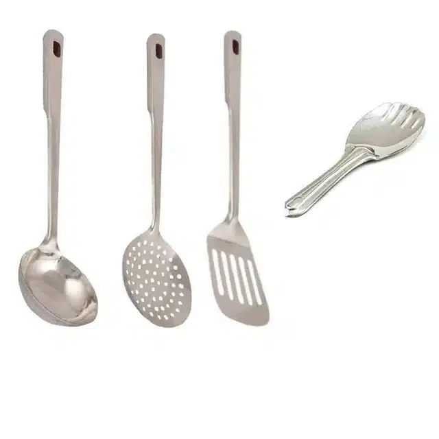Combo of Stainless Steel Cooking & Serving Spoon Set, Pack of 4, Silver