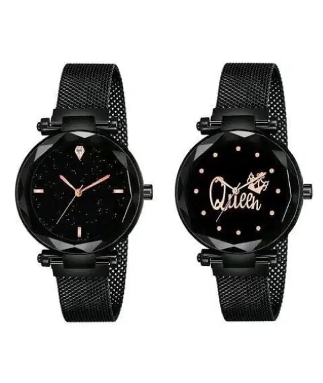 Analog Watch for Women, Set of 2 (Black)