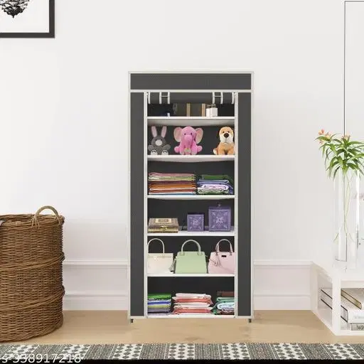 Fabric 6 Layer Collapsible Multipurpose Rack, Black