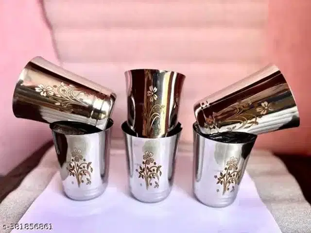 Stainless Steel Glass, Silver, 300 ml, Pack of 6