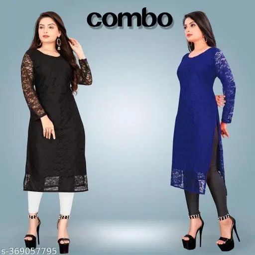 Net Kurti for Women, Black & Blue, Pack of 2 (M)
