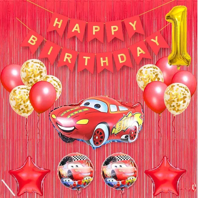 Lightning McQueen Car Theme 1st Birthday Decoration Kit for Kids (Red)Pcs Of 20 ,(Set Of 1)
