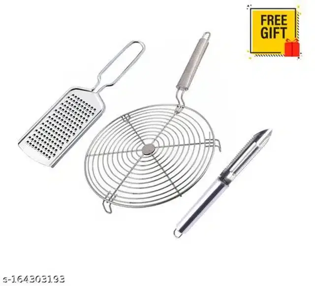 Stainless Steel BBQ Grill with Peeler & Cheese Grater, Silver, Set of 3