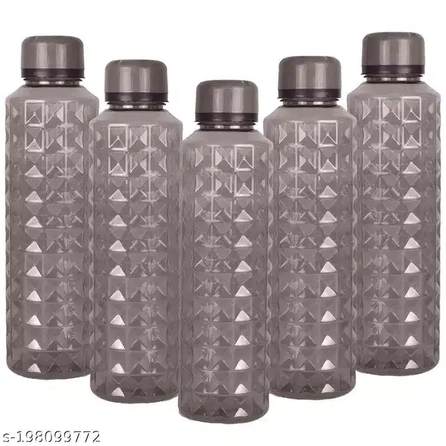 Plastic Water Bottles Set, Pack of 5, Black, 1000 ml