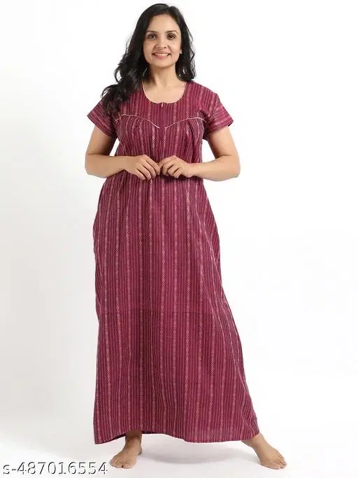 Satin Soft & Attractive Nightdress for Women & Girls , Maroon (M)