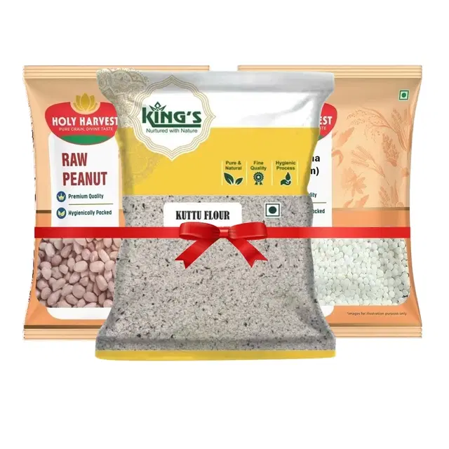 Holy Harvest Raw Peanut Pink (Kachi Moongfali) 500 g + Kings Kuttu Flour 250 g + Holy Harvest Sabudana (Medium) 500 g
