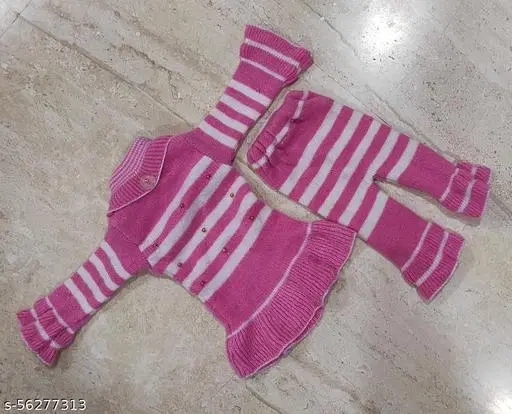 Acrylic Striped Clothing Set for Girls, Set of 1 (Pink & White, 0-3 Months)