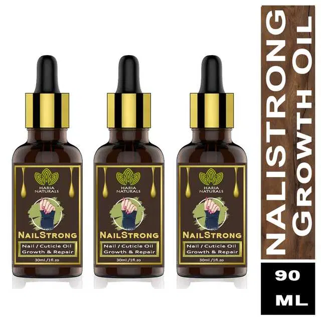 Haria Naturals Pure Nail Strong Oil For Cuticle Care, Nail Growth & Strength 30 ml, pack of 3, 90 ml , Pack of 3, B-15210