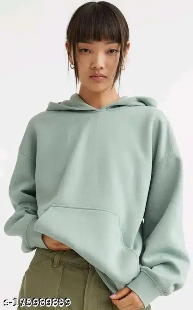 Full Sleeves Hooded Sweatshirt for Women (Mint Green, S)