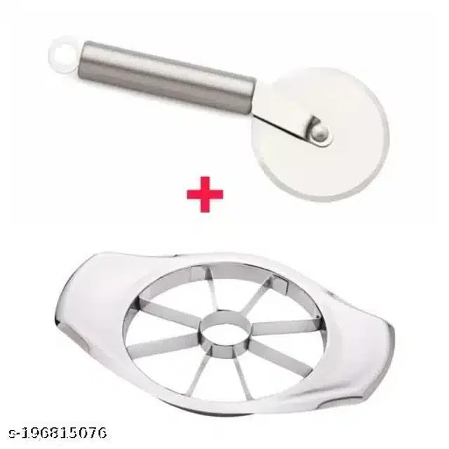 Stainless Steel Pizza Cutter with Fruits Slicer, Silver, Set of 2