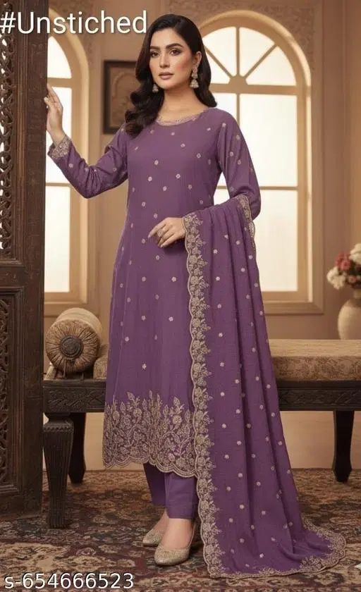 Vichitra Silk Pakistani Suits (Lavender, 6.45 meter for Women (XL)