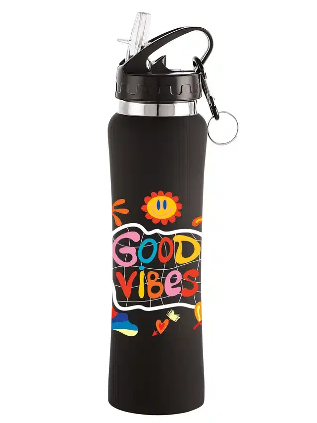 Stainless Steel Sipper Water Bottle, Black, 750 ml