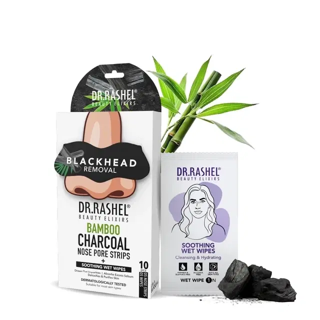Dr.Rashel Beauty Elixirs Bamboo Charcoal Nose Pore Strips & Sooting Wet Wipes 10 Pc