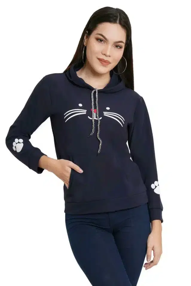 Women's Printed Long Sleeves SweatShirt (Navy Blue, L)