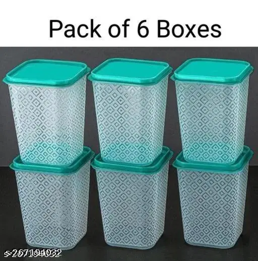 Plastic Storage Containers, Green, Pack of 6 (1000 ml)