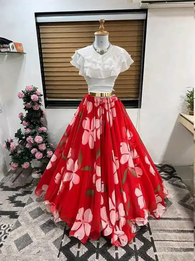 Ready to Wear Lehenga Choli for Women (Red, XS)