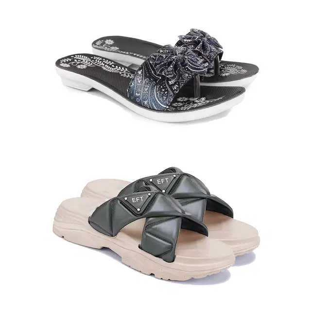 Combo of Sliders & Flats for Women, Set of 2 (Multicolor, 6)