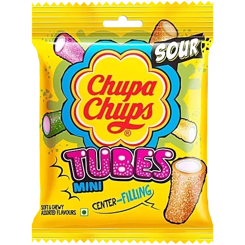 Chupa Chups Sour Mini Tubes Mixed Fruit Flavour Soft & Chewy Toffee 66 g
