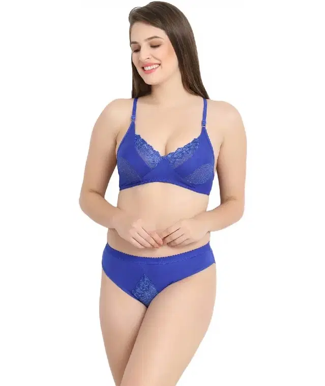 Silk Blend Lingerie Set for Women (Blue, 32)