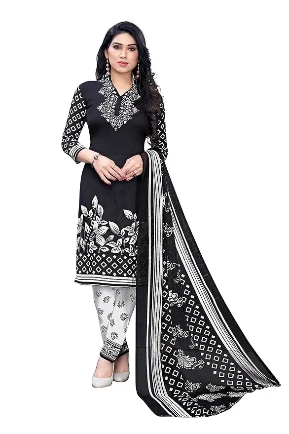 Unstitched Dress Material for Women & Girls (Black)