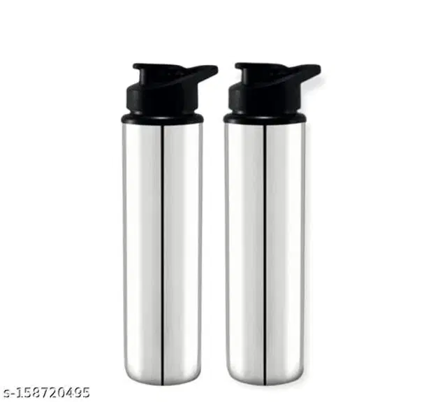 Stainless Steel Sports Water Bottles, Pack of 2, Silver, 1000 ml