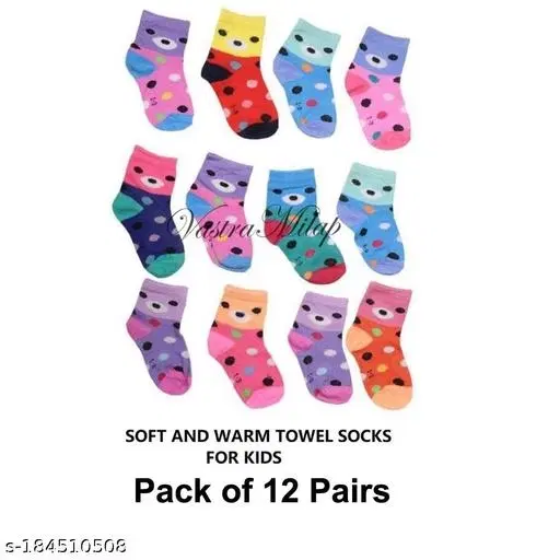 Woolen Socks for Kids, Set of 12 (Multicolor, 0-3 Months)