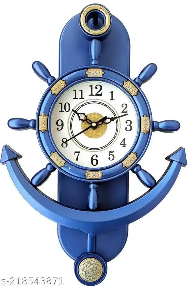 Analog Wall Clock, Blue, 38x26 cm