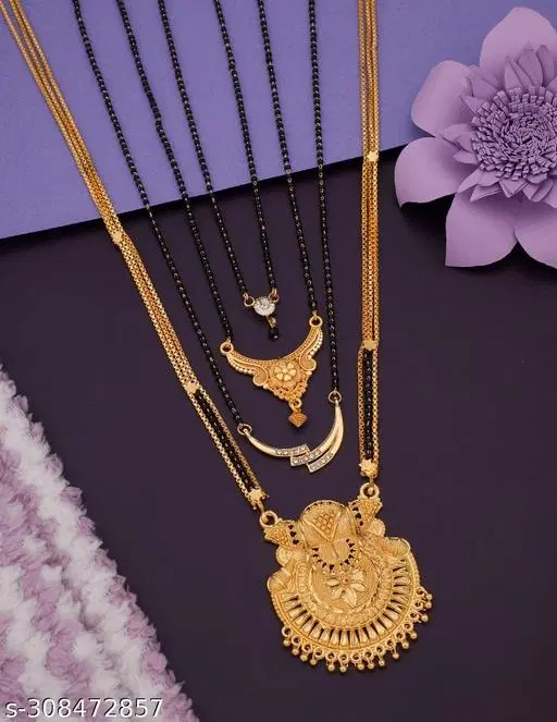 Big Pendant Mangalsutra for Women, Pack of 4 (Gold, Free Size)