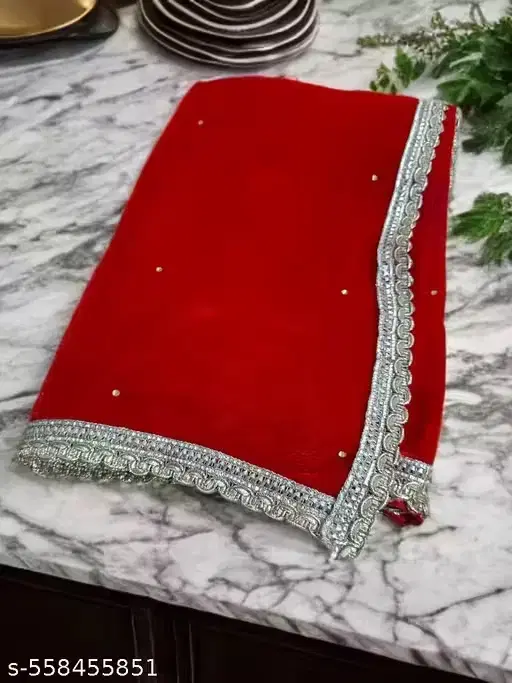 Velvet Solid Dupatta for Women, Red (2.5 m)