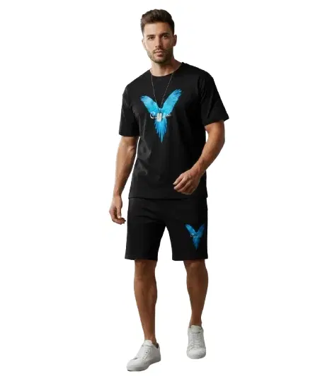 Polyester Printed T-shirt With Matching Shorts, Black (S)