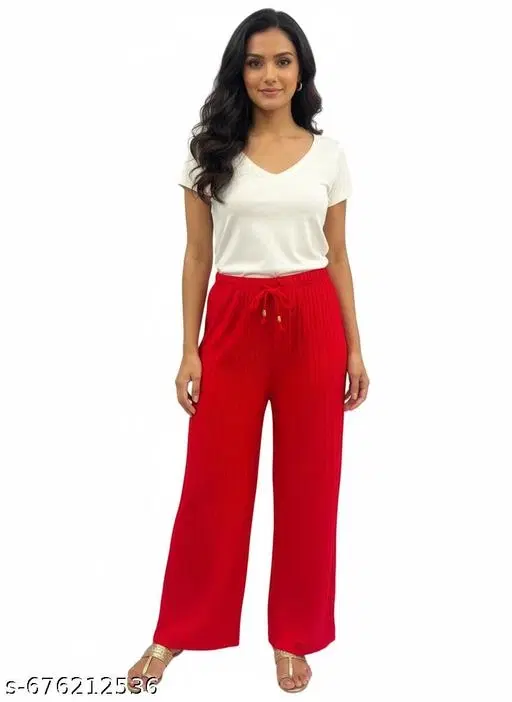 Palazzo Pants for Women (Red, S)