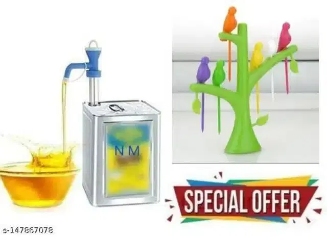 Oil Dispenser Pump with Fruit Forks, Multicolor, Set of 2