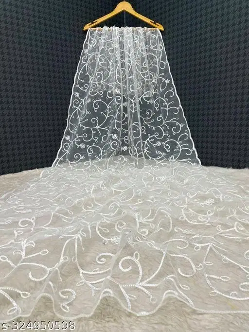 Embroidered Punjabi Net for Sewing (White, Free Size)